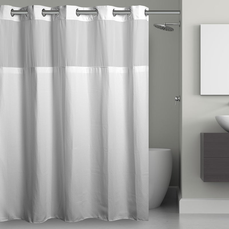 Hookless It's A Snap! 3-in-1 Shower Curtain With Waffle Fabric, Sheer Top Window, Flex-On Rings & Liner, 71" x 74", White - Image 1